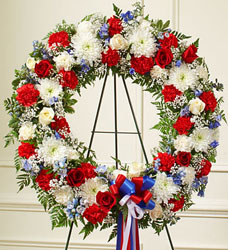 Serene Blessings Standing Wreath - Patriotic Davenport Florist - Same Day Flower Delivery - Flower Power 